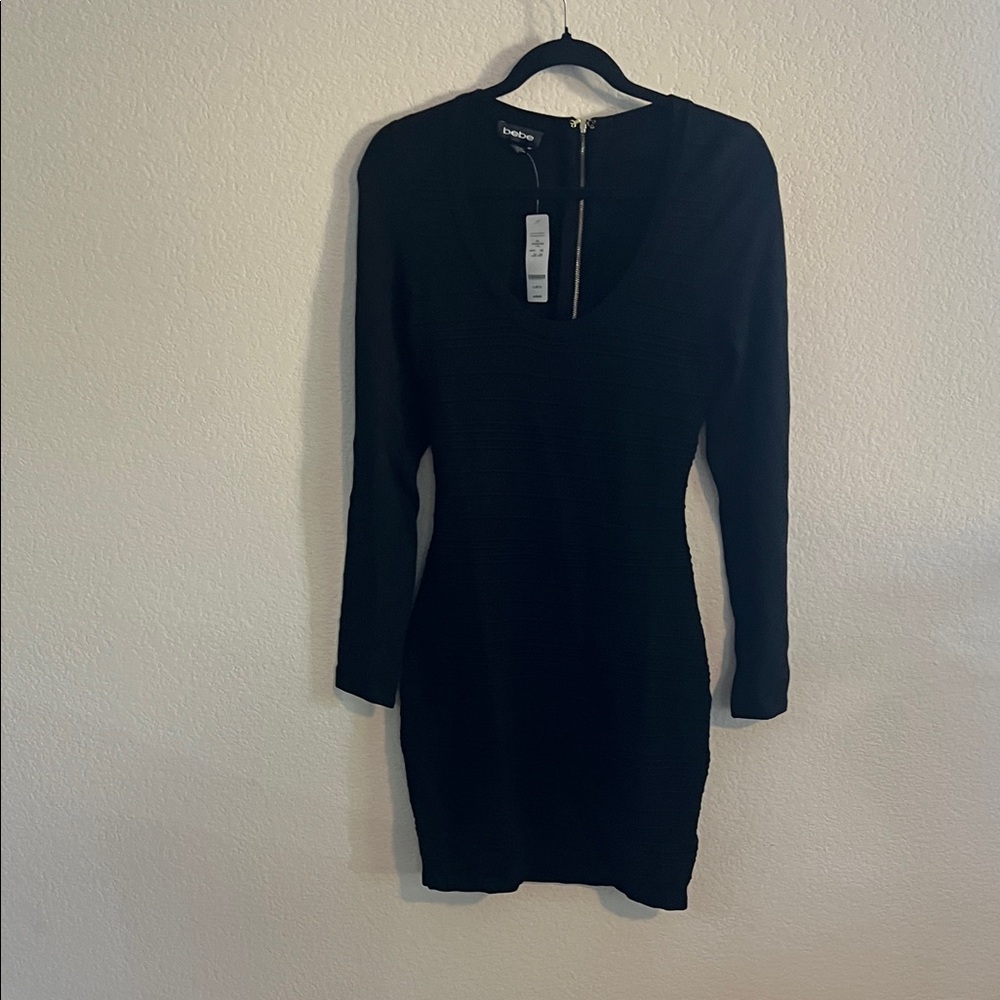 bebe Black Long Sleeve Dress with Zipper Detail